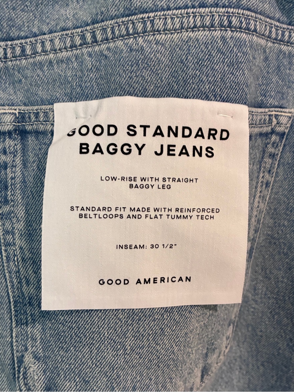 Good American Faded Blue Relaxed Straight Jeans with Distressed Knee - Picture 3 of 8
